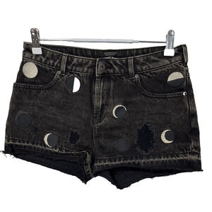 Scotch & Soda Midnight Dinner Womens 26 Black Denim Shorts Moon Phase Whimsigoth